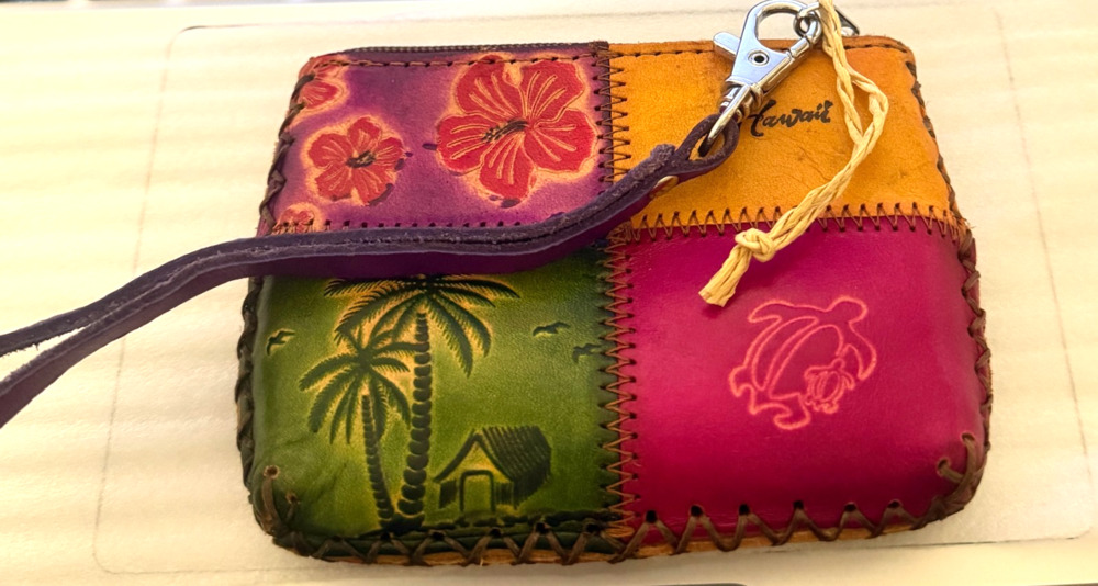 Hawaii Genuine Leather Patchwork Coin Purse Wallet w/Wrist Strap~Tropical Floral